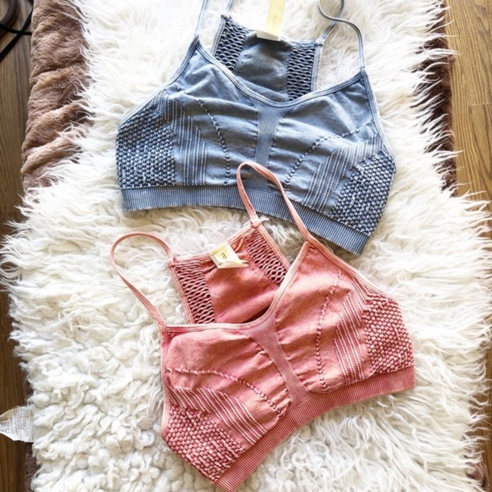 Bundle Set of 2 Soft & Stretchy Sports Bra Bralette Tops-Pink and Blue